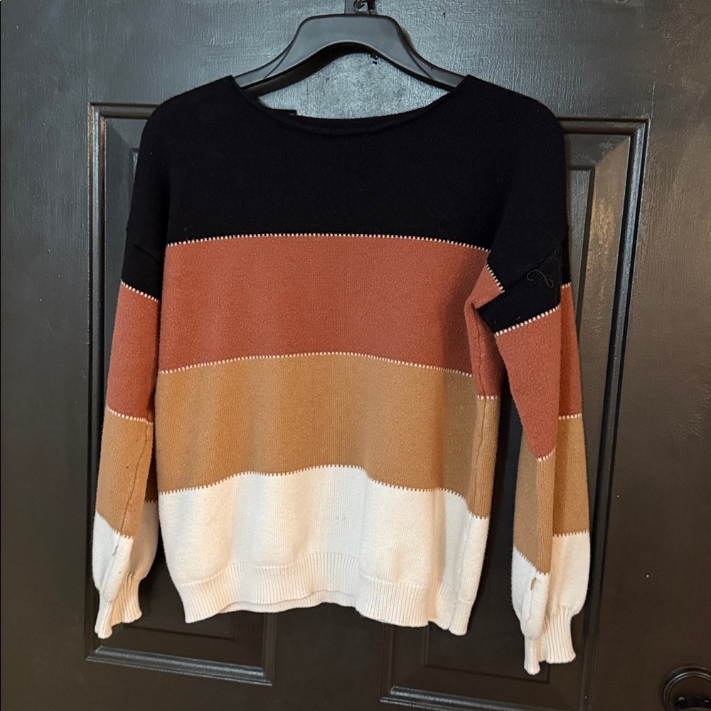 Color Block Sweater in Black, Rust, and Cream